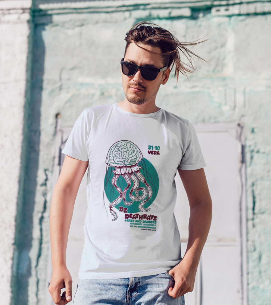 DZ Deathrays + Rats And Daggers Vera Groningen Dosterstraat 44 October 31 2024 Jellyfish Brain Art By Basqi Dalten T-Shirt