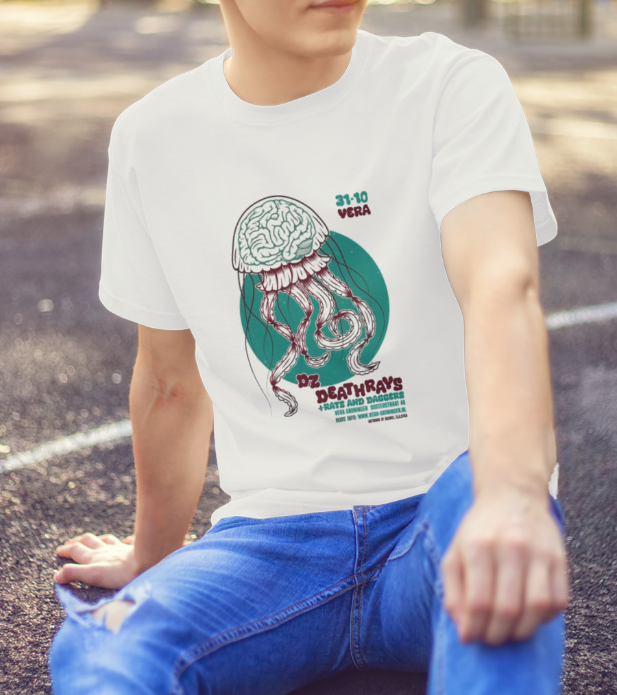 DZ Deathrays + Rats And Daggers Vera Groningen Dosterstraat 44 October 31 2024 Jellyfish Brain Art By Basqi Dalten T-Shirt