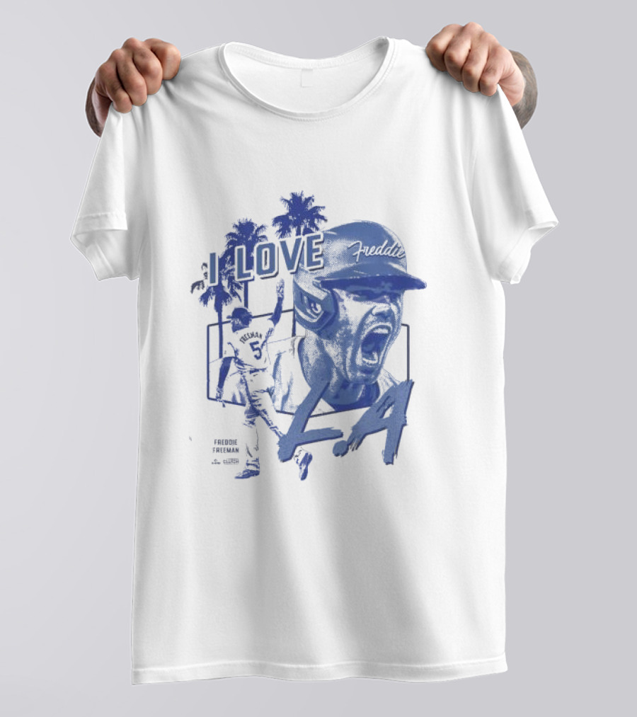 I Love LA Freddie Freeman Baseball Player Palm Trees Dodger Blue T-Shirt
