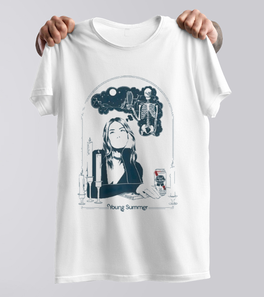 Young Summer Pabst Skeleton Night Sky Candles And Can T-Shirt