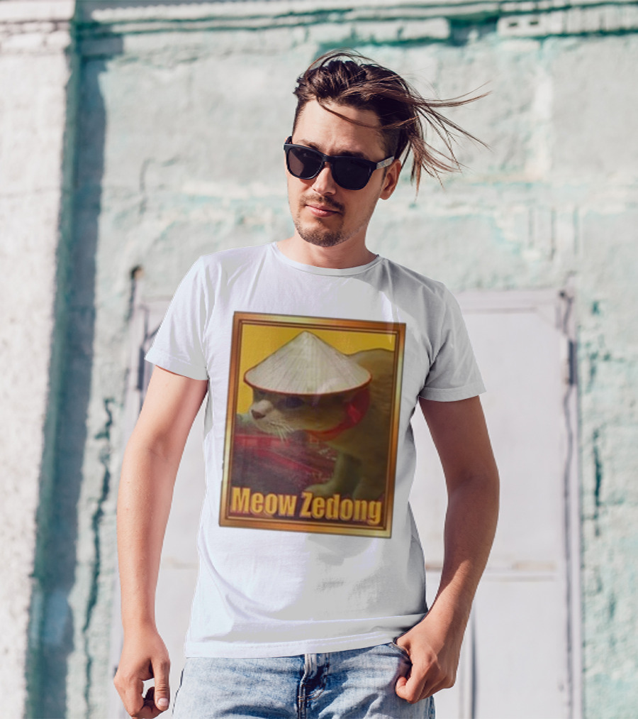 Funny Ahh Tees Meow Zedong Cat With Hat T-Shirt