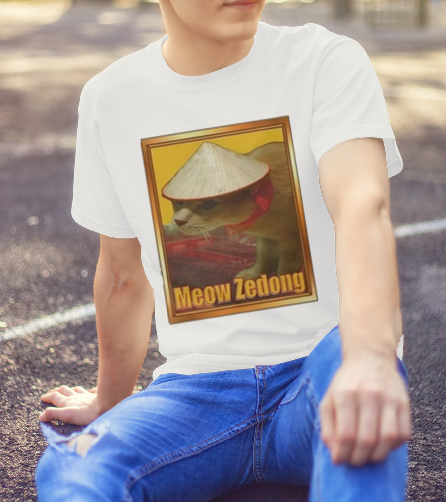 Funny Ahh Tees Meow Zedong Cat With Hat T-Shirt