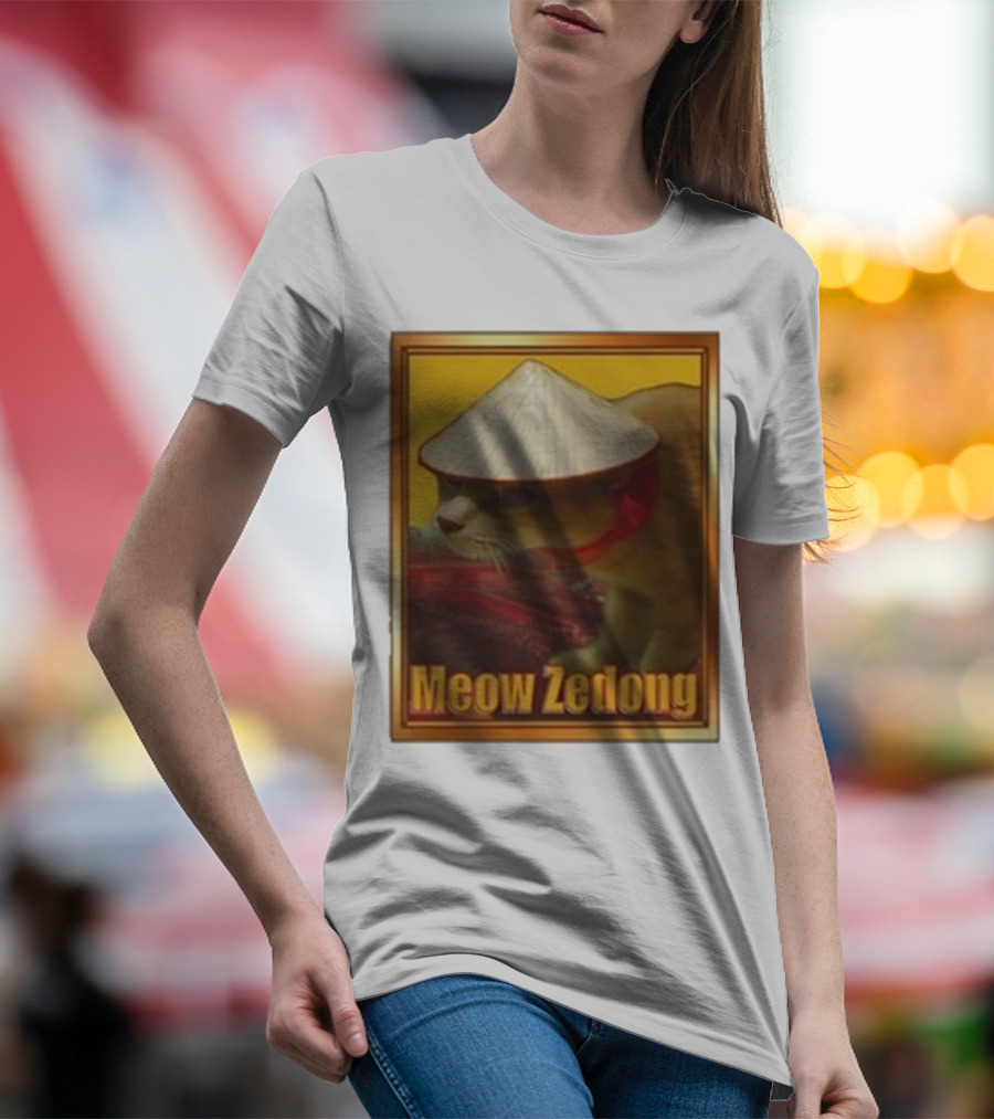 Funny Ahh Tees Meow Zedong Cat With Hat T-Shirt