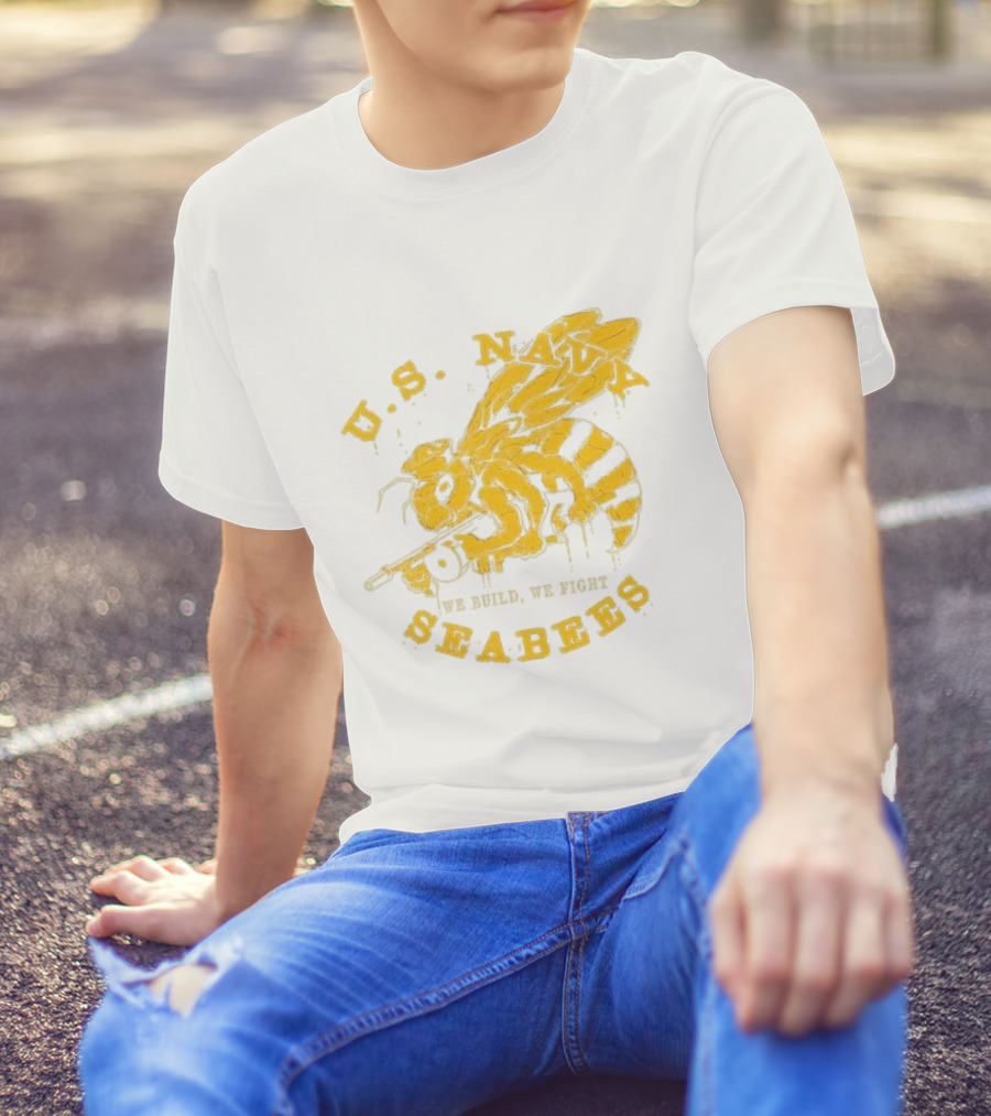 U.S. Navy Seabees We Build We Fight Vintage Bee With Tool T-Shirt