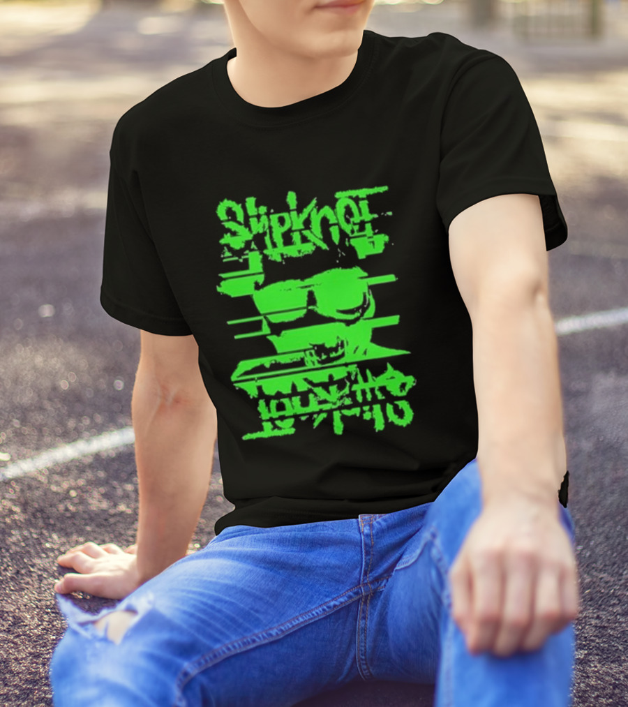 Slipknot The Thick Glitch Skull Neon Green T-Shirt