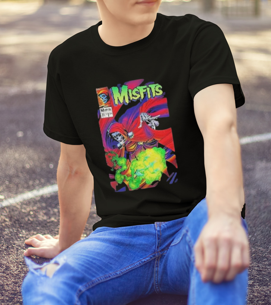 Misfits Oct 31 2024 Hell Fiend Skeletal Superhero With Green Flames T-Shirt