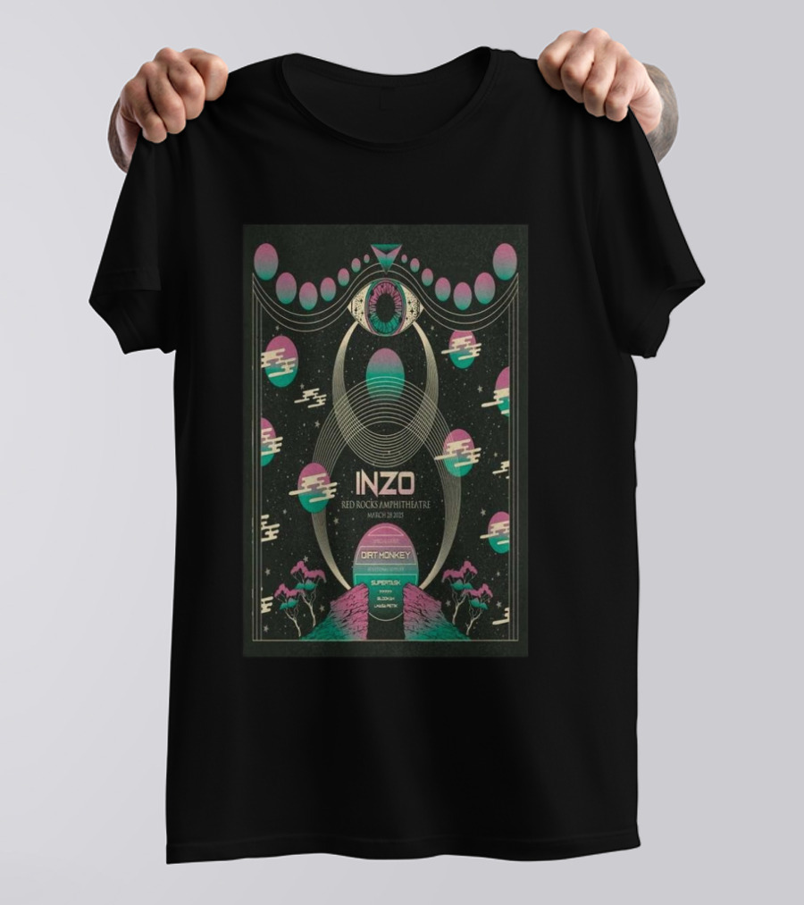 INZO Red Rocks Amphitheatre Morrison CO March 28 2025 Dirt Monkey Support Set Cosmic T-Shirt
