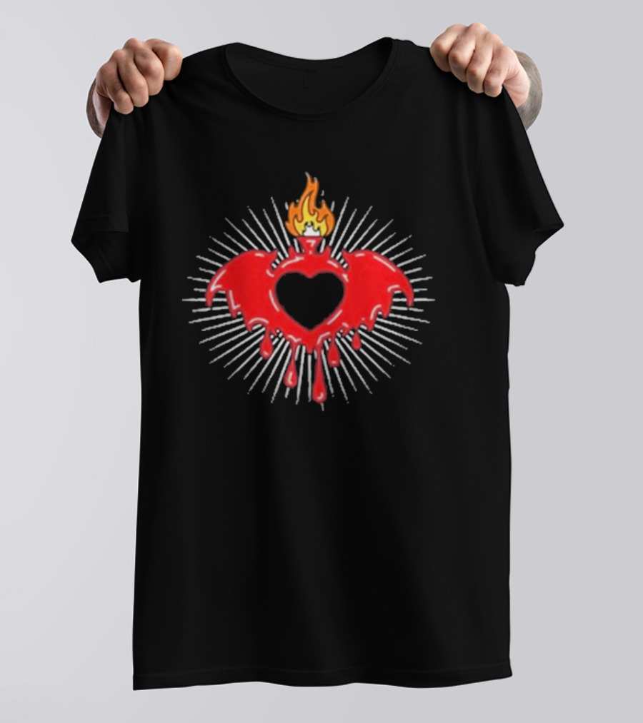 Clandestine Forever Sacred Heart Flaming Wings Emblem T-Shirt