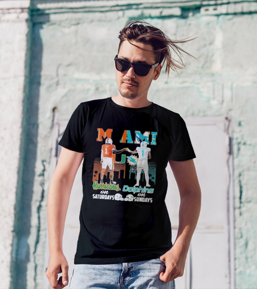 Miami Hurricanes On Saturdays Dolphins On Sundays T-Shirt