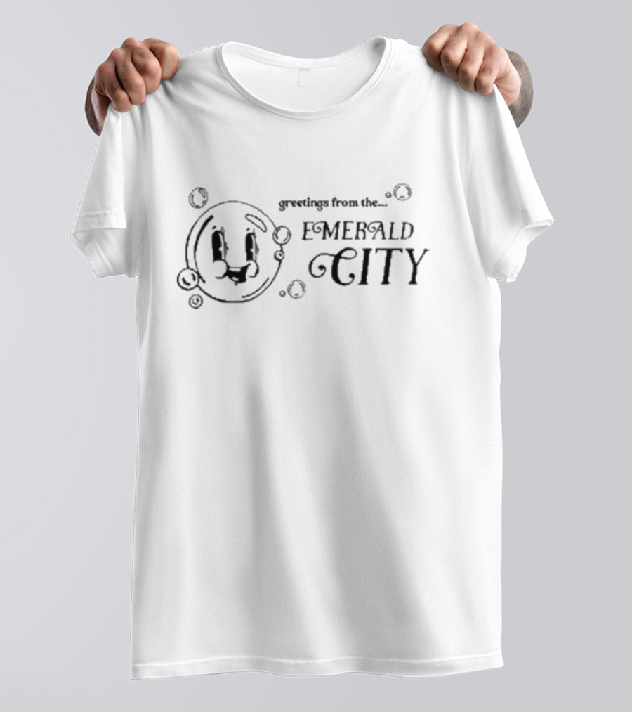 Greetings From The Emerald City Cartoon Smiley Face Bubbles T-Shirt