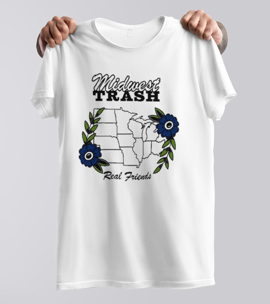 Midwest Trash Real Friends Map With Flowers T-Shirt