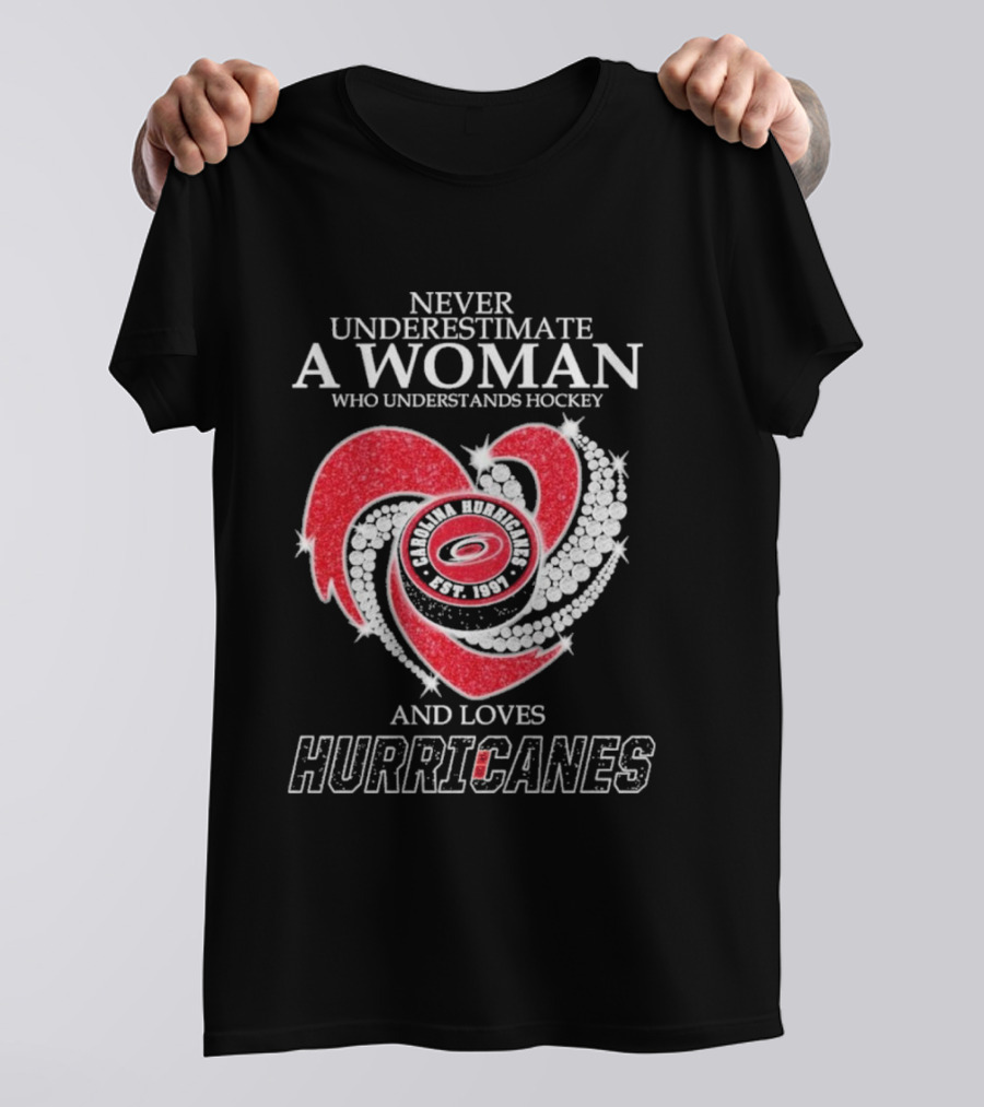 Never Underestimate A Woman Who Understands Hockey Carolina Hurricanes Established 1997 And Loves Hurricanes T-Shirt