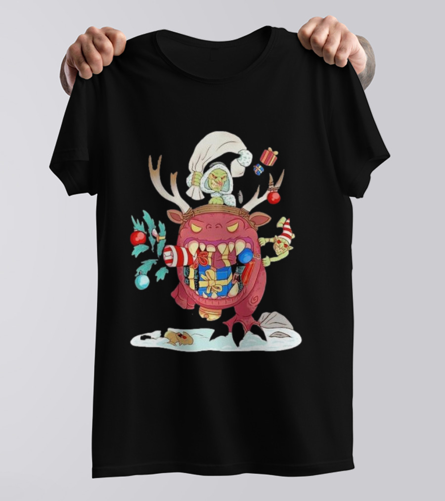 Grotmas Gitz Merry Gitmas Festive Creature With Antlers And Gifts T-Shirt