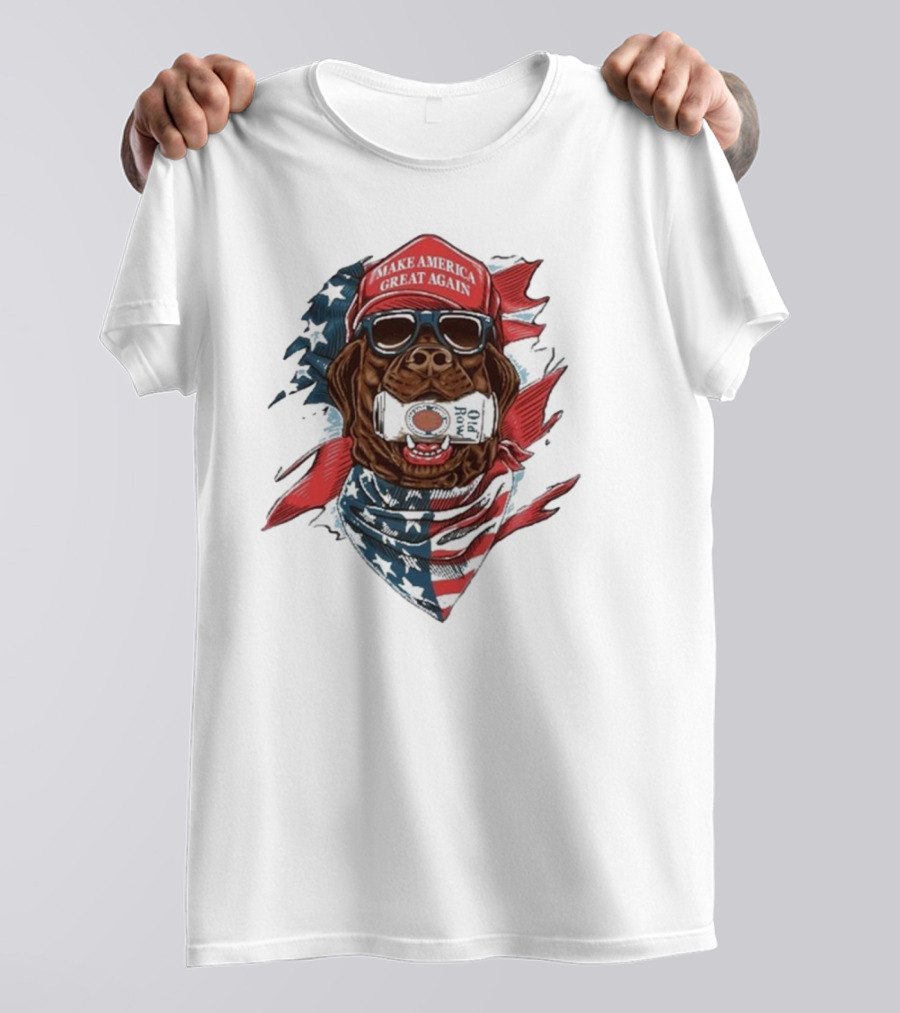 MAKE AMERICA GREAT AGAIN Patriotic Dog With Sunglasses And Beer Can T-Shirt