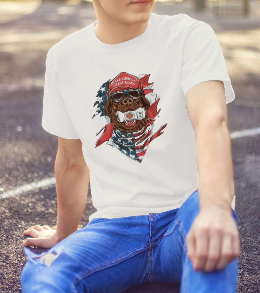 MAKE AMERICA GREAT AGAIN Patriotic Dog With Sunglasses And Beer Can T-Shirt