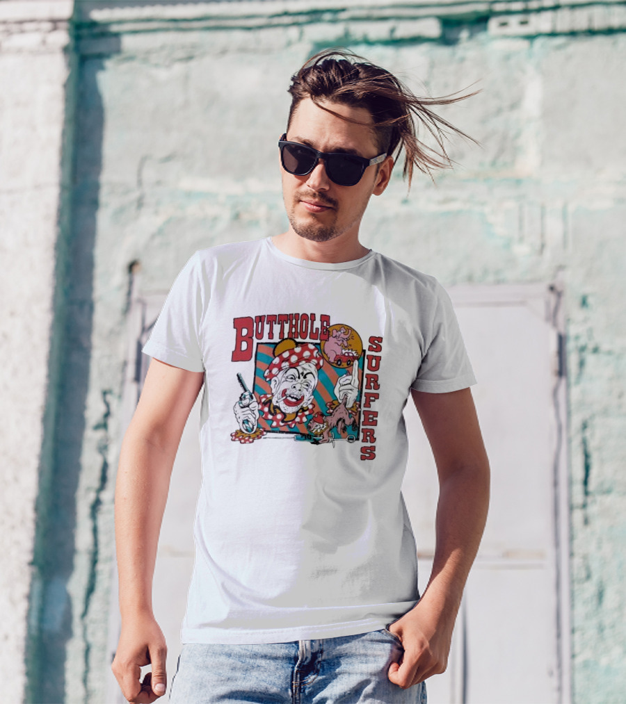 Butthole Surfers Clown With Gun And Pig On Wheels T-Shirt