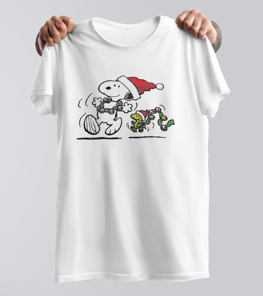 Snoopy And Woodstock Dancing In Santa Hats Christmas T-Shirt
