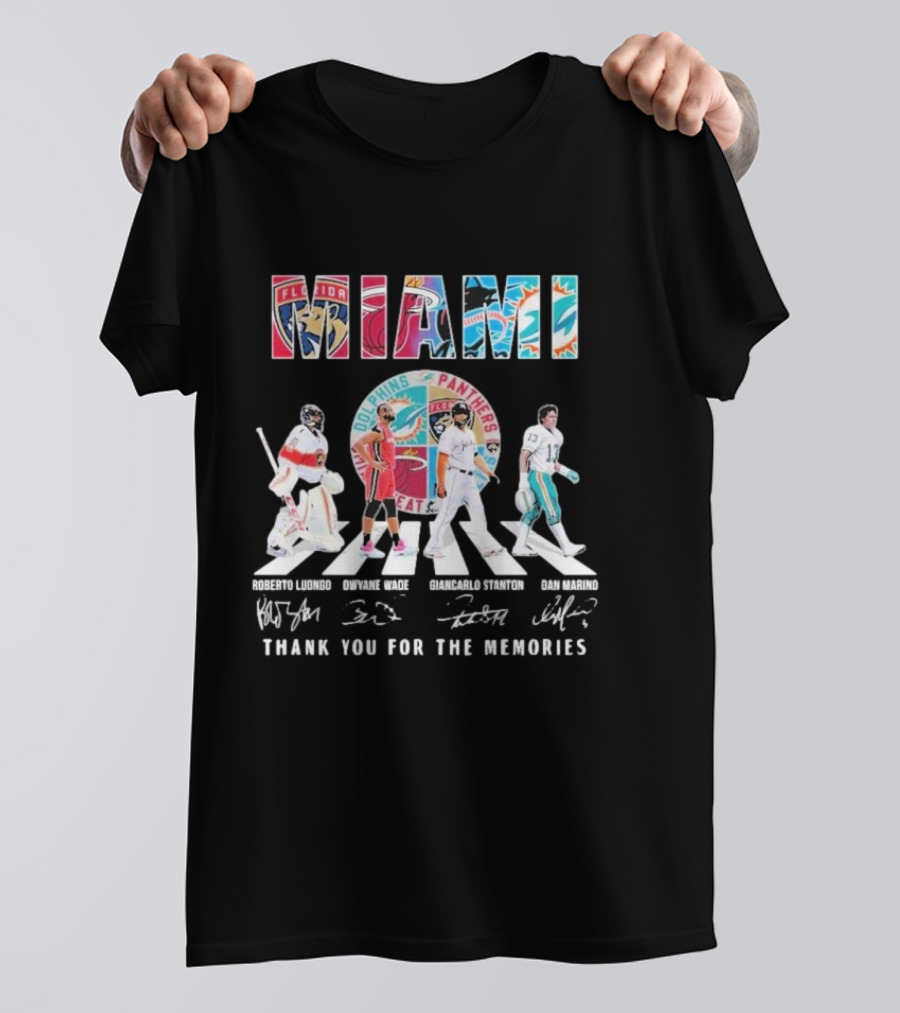Miami Dolphins Panthers Heat Marlins Marino Luongo Wade Stanton Thank You For The Memories T-Shirt