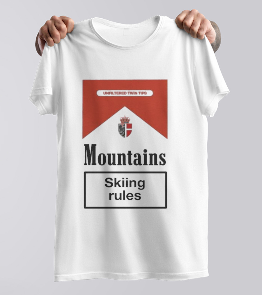 Unfiltered Twin Tips Mountains Skiing Rules Crest T-Shirt