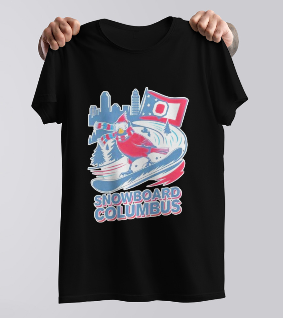 Snowboard Columbus Cardinal USA Snowboarding Animal Skyline Flag T-Shirt