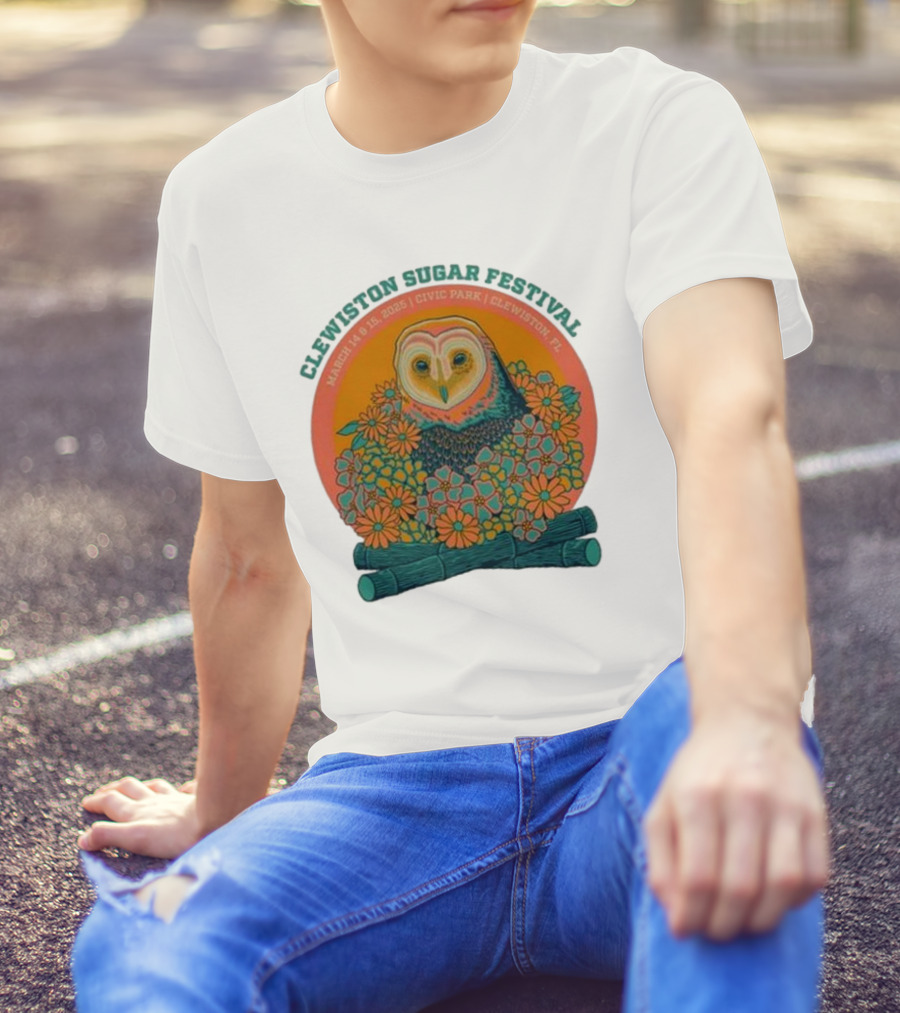 Clewiston Sugar Festival March 14-15 2025 Civic Park Clewiston FL Owl And Flowers T-Shirt