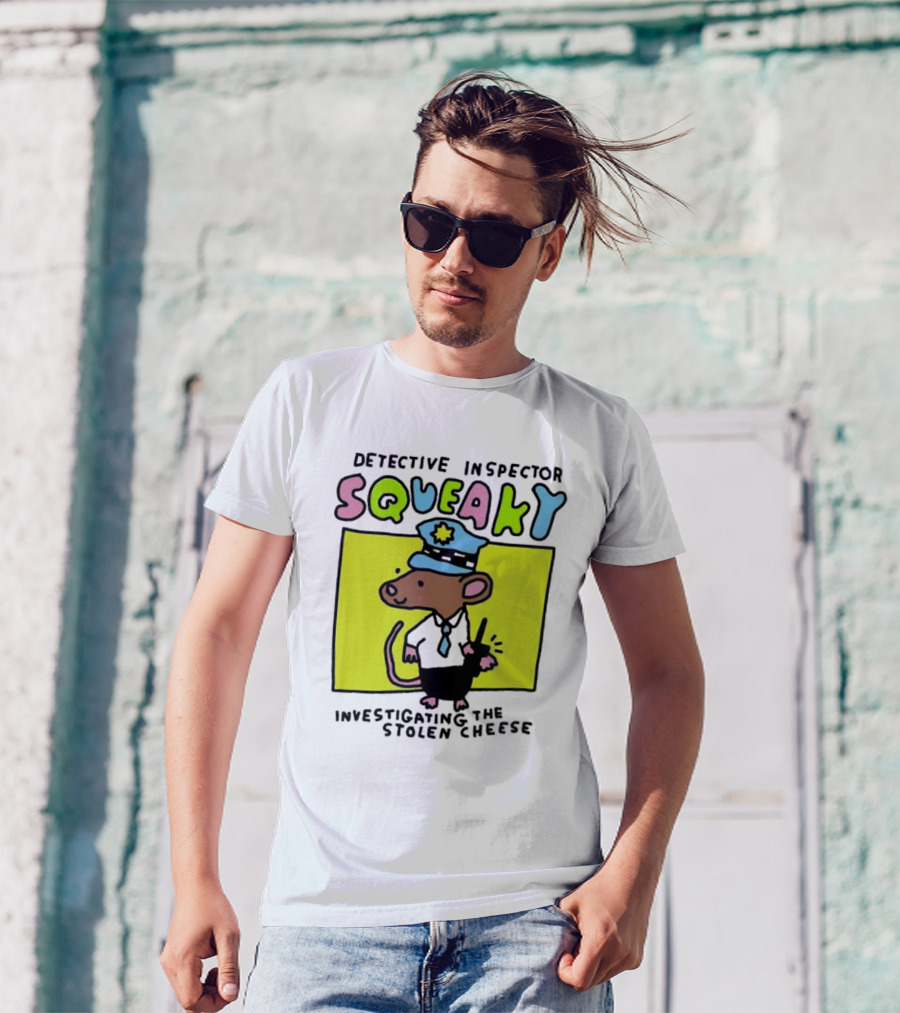 Detective Inspector Squeaky Investigating The Stolen Cheese Mouse Policeman Cartoon T-Shirt