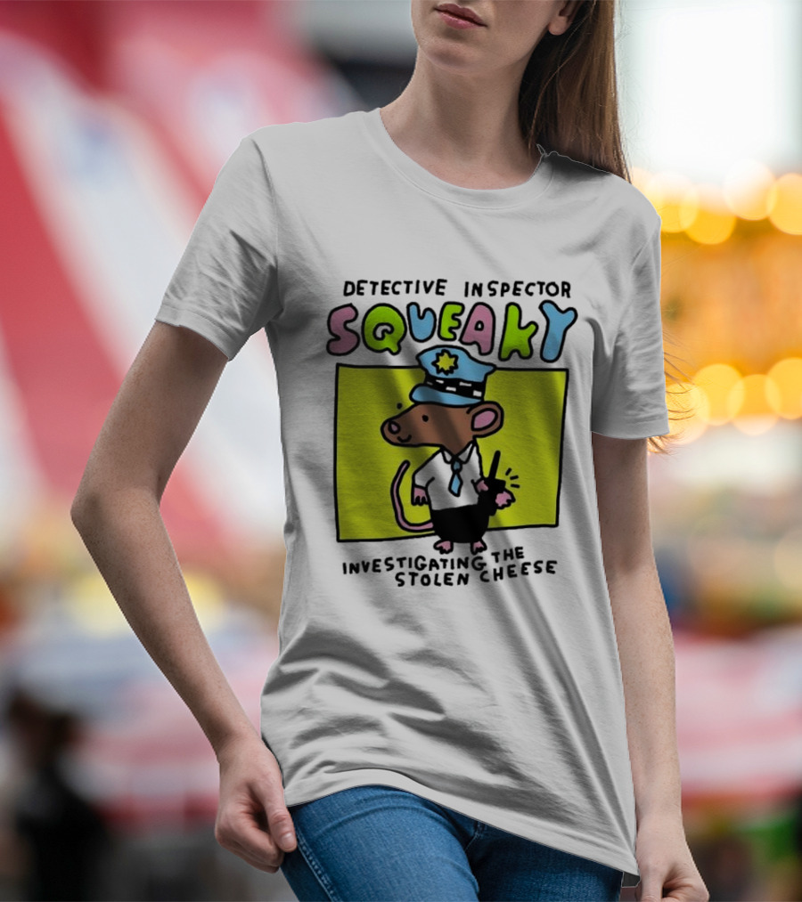 Detective Inspector Squeaky Investigating The Stolen Cheese Mouse Policeman Cartoon T-Shirt