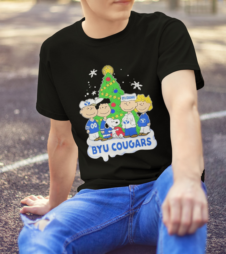 BYU Cougars Snoopy Christmas Tree Peanuts Characters T-Shirt