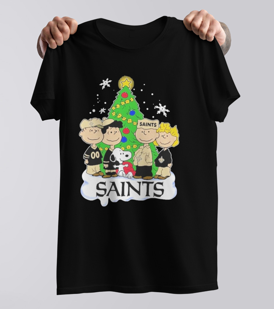 New Orleans Saints Snoopy Christmas Tree Peanuts Characters Snowflakes T-Shirt