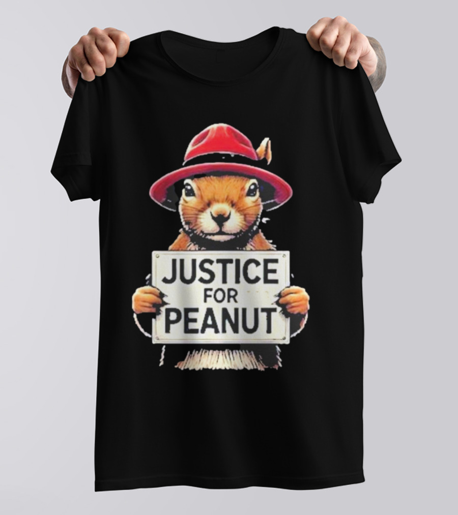 Justice For Peanut Wanted Squirrel In Red Hat T-Shirt