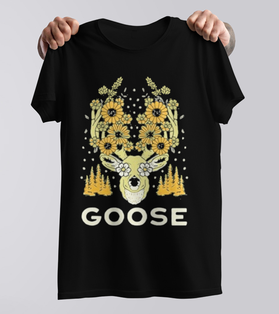 Goose Yellow Floral Antlers With Forest Elements T-Shirt