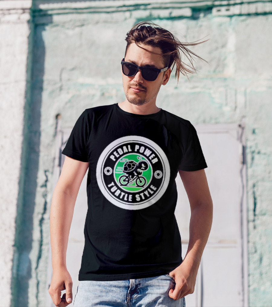 Pedal Power Turtle Style Bike Riding Speed Badge T-Shirt