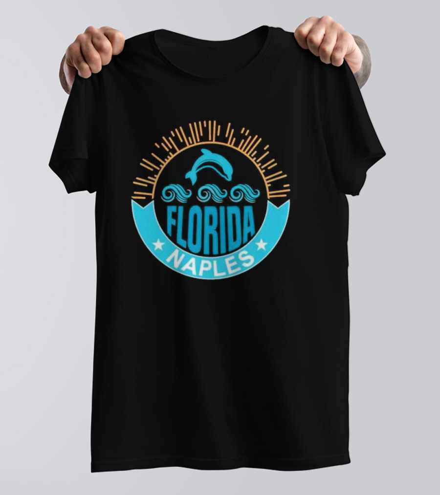 Naples Florida Dolphin Waves Sunburst Stars T-Shirt