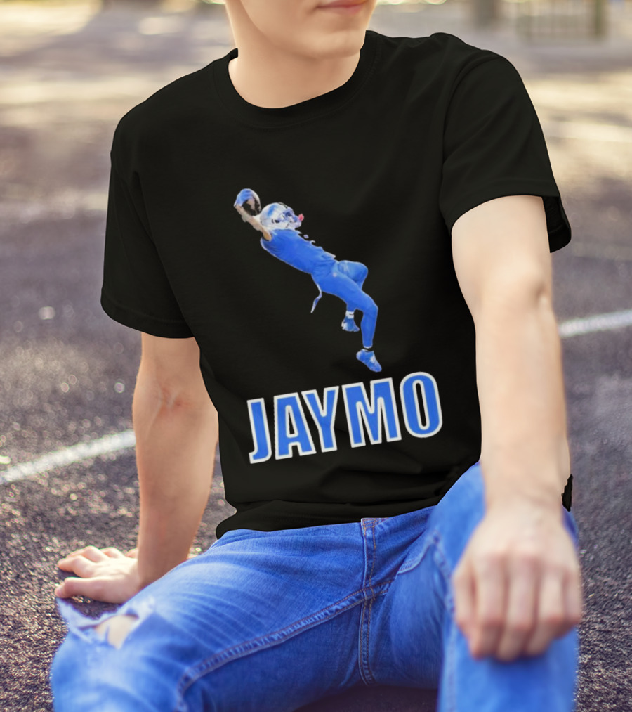 Jaymo Football Catch Jump Athlete Sports Blue Uniform T-Shirt