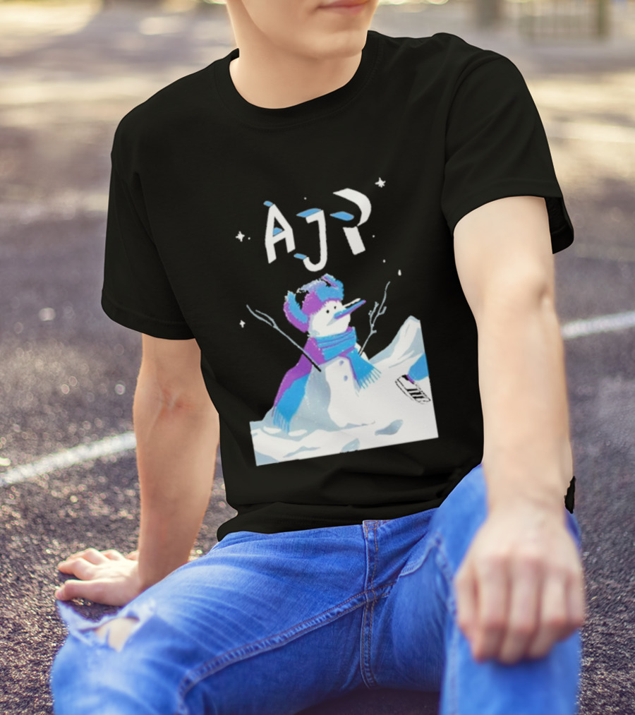 AJR Snowman With Scarf And Hat In Winter Scene T-Shirt