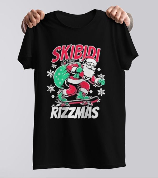 Skibidi Rizzmas Santa Claus Skateboarding Christmas T-Shirt