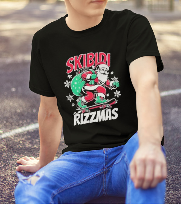 Skibidi Rizzmas Santa Claus Skateboarding Christmas T-Shirt