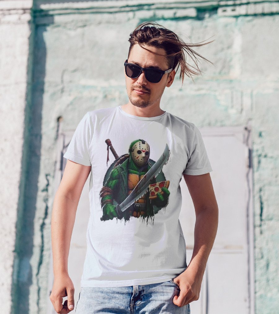 Jason Voorhees Ninja Turtle Pizza Swordsman Crossover T-Shirt