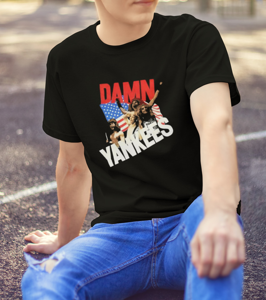 Damn Yankees Band With American Flag Background T-Shirt