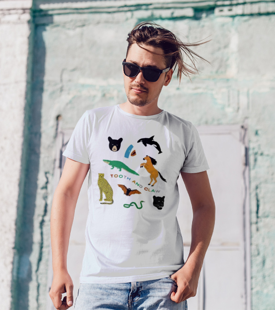 Tooth And Claw Animals Bear Shark Dolphin Horse Crocodile Cheetah Bat Snake Panther Pigment Plum T-Shirt
