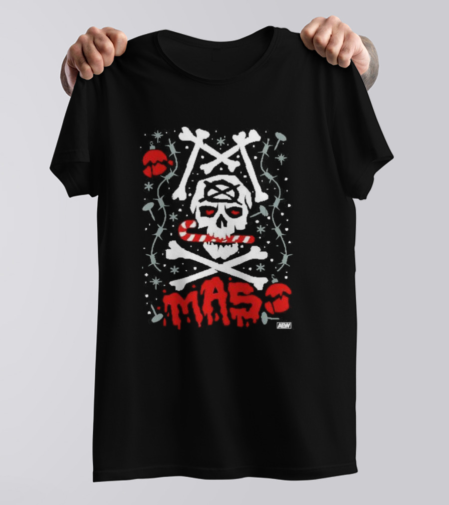 Jon Moxley Xmas Skull Candy Cane Holiday AEW T-Shirt