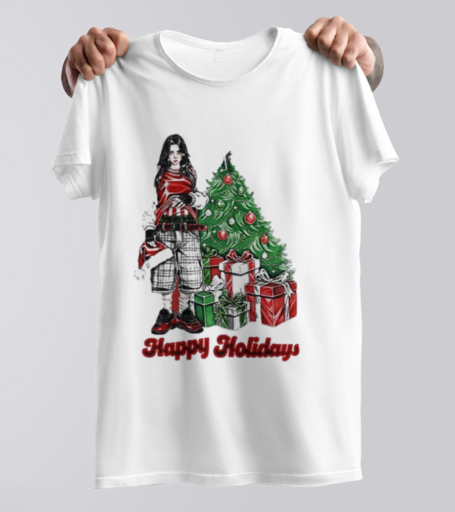 Happy Holidays From Billie Eilish Christmas Tree And Gifts T-Shirt