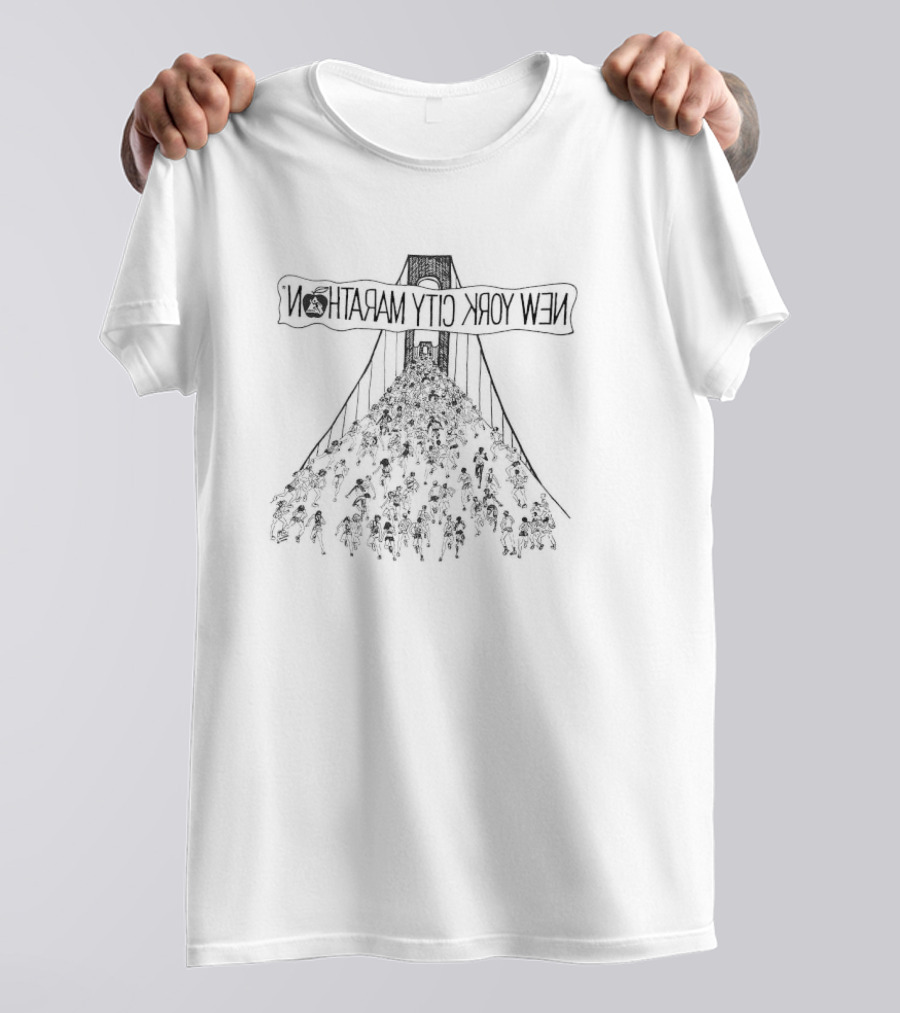 New York City Marathon Runners Bridge Sketch T-Shirt