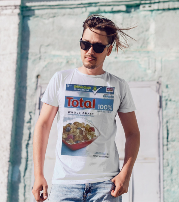 Total 100% Nutrition Whole Grain Crunchy Wheat Flakes Breakfast Cereal Box T-Shirt