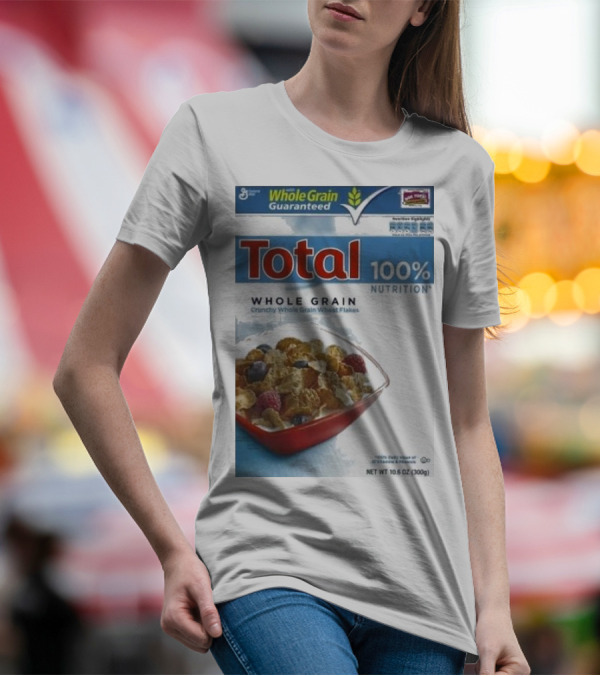 Total 100% Nutrition Whole Grain Crunchy Wheat Flakes Breakfast Cereal Box T-Shirt