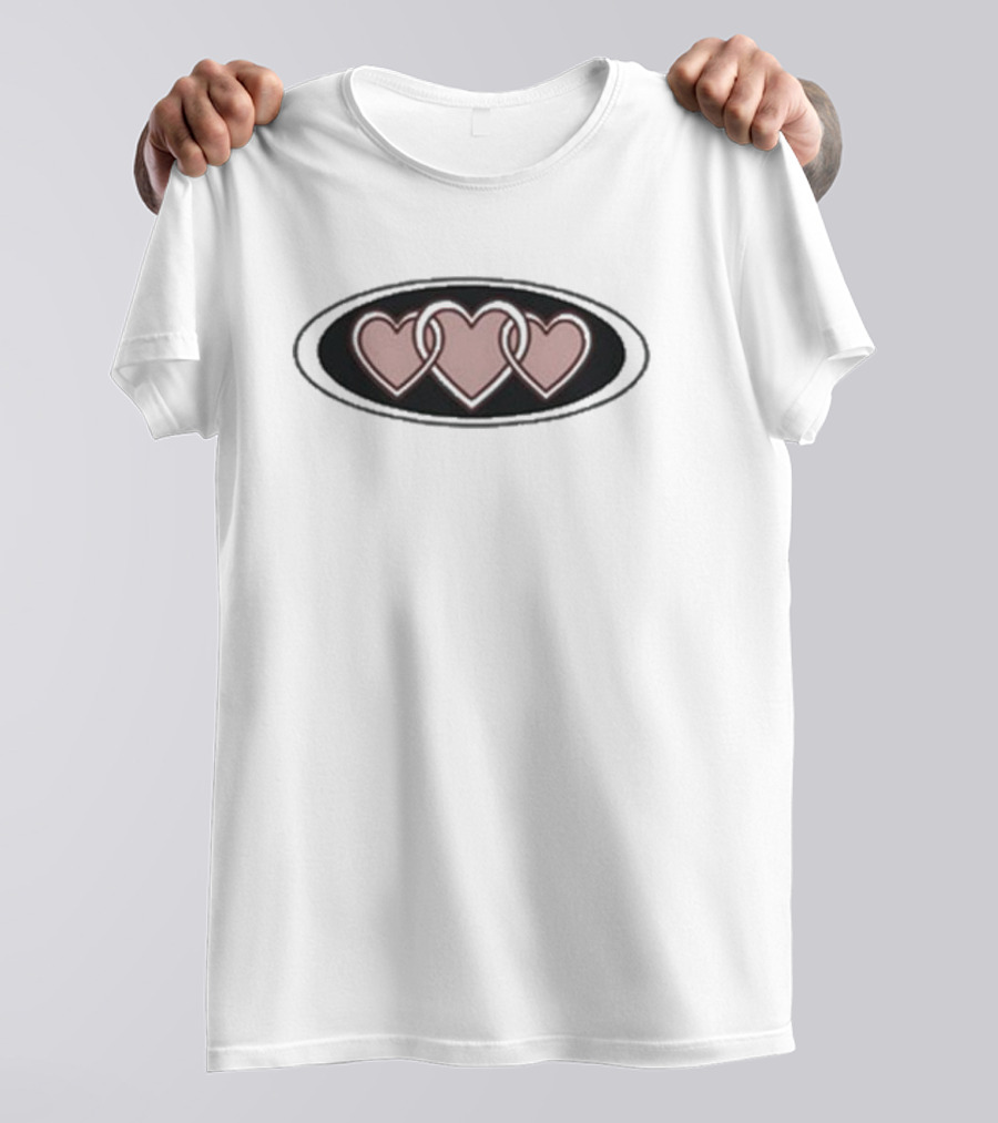 Yikes Of Hearts Interlocking Triple Hearts Oval Emblem T-Shirt