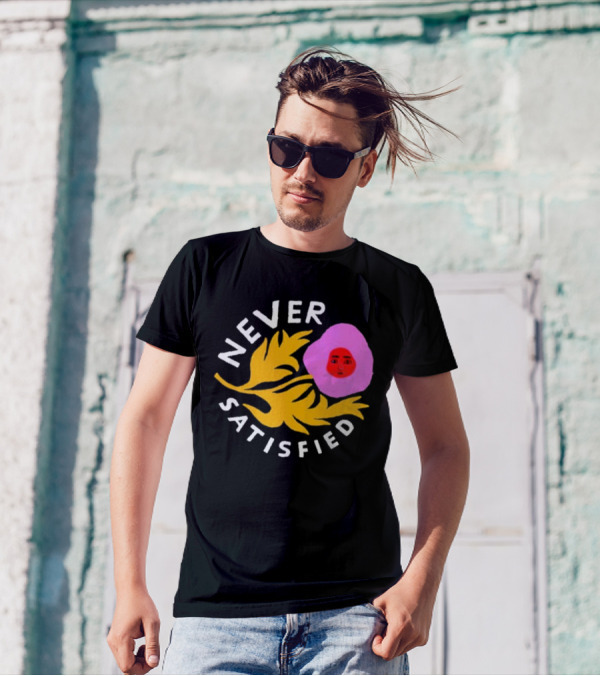 Never Satisfied Pink Mask Face With Yellow Leaves T-Shirt