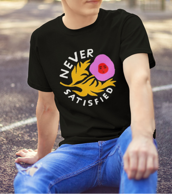 Never Satisfied Pink Mask Face With Yellow Leaves T-Shirt