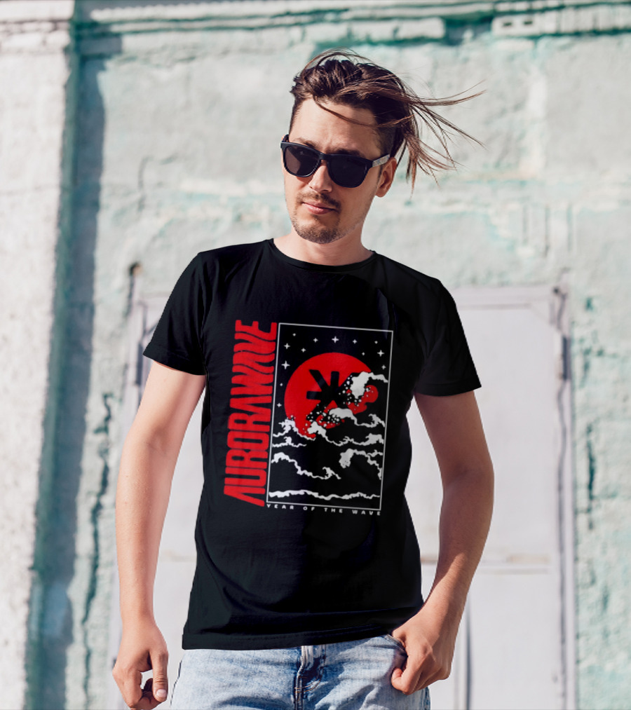 Aurora Wave Year Of The Wave Red Sun Clouds Stars T-Shirt