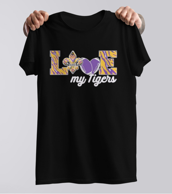 LSU Love My Tigers Fleur De Lis Football 2D T-Shirt